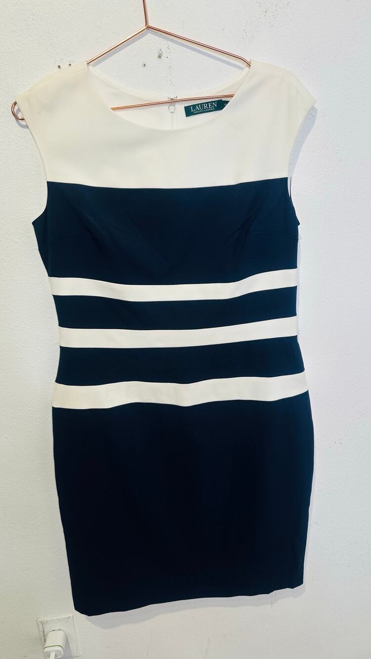 LAUREN RALPH LAUREN Black White Striped Sheath Dress size 12